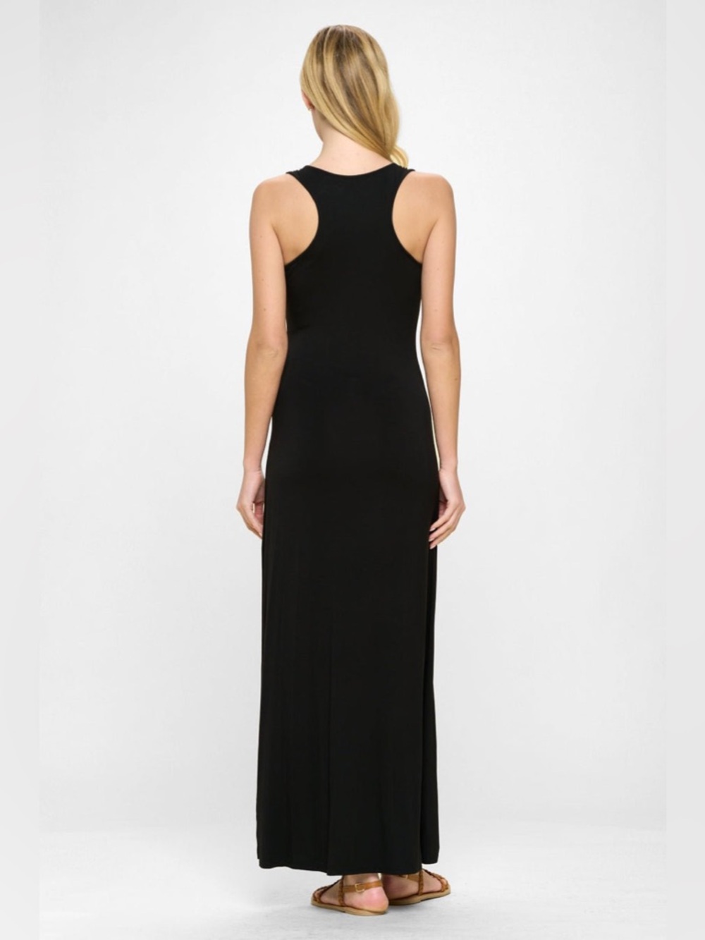 Karen Kane Tasha Black Maxi Dress Size M Stretch Rayon Sleeveless Made in USA - Picture 2 of 11